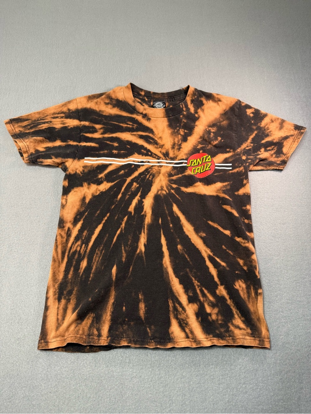 Santa Cruz Tie-Dye Logo Graphic Double-Sided T-Shirt Black Orange Kids Large